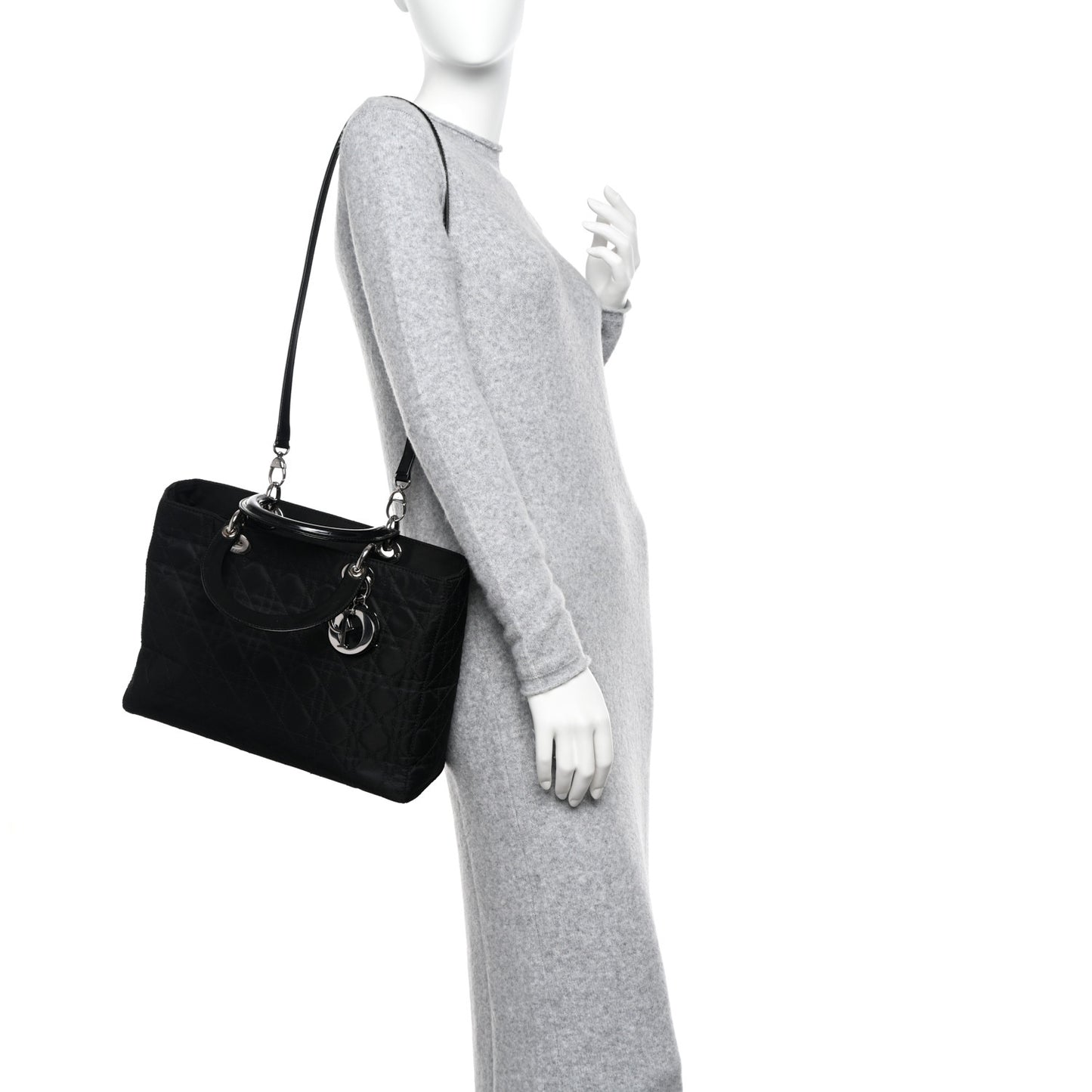 Nylon Cannage Medium Lady Dior Black