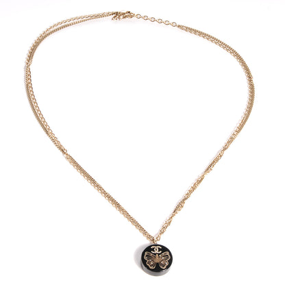 Chanel Crystal Resin Butterfly CC Pendant Necklace Black Gold 3 of 7