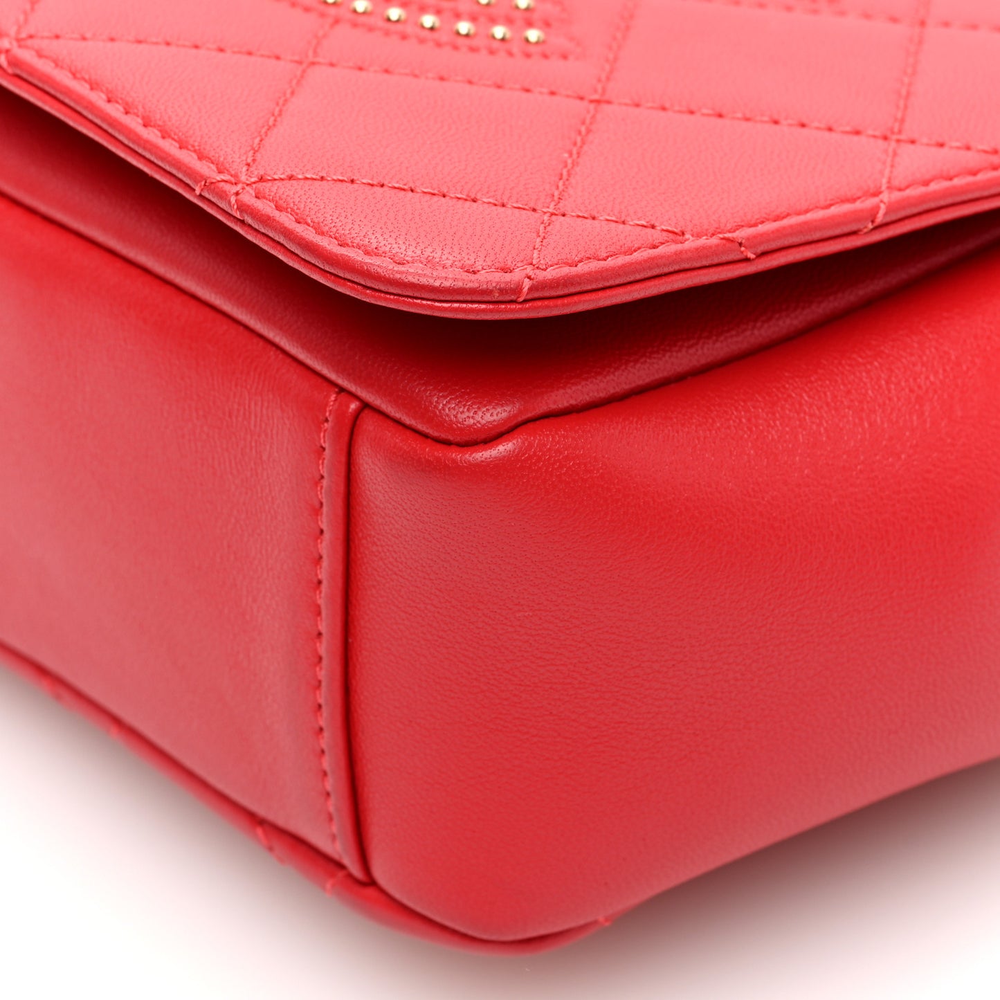 Lambskin Quilted Studded Beauty Begins Flap Red