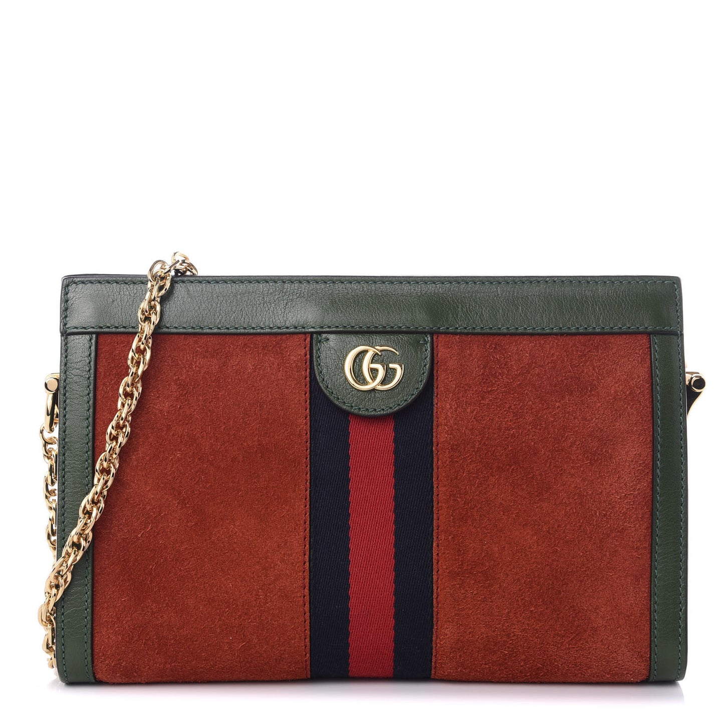 Suede Calfskin GG Web Small Ophidia Chain Shoulder Bag Brown Red Green
