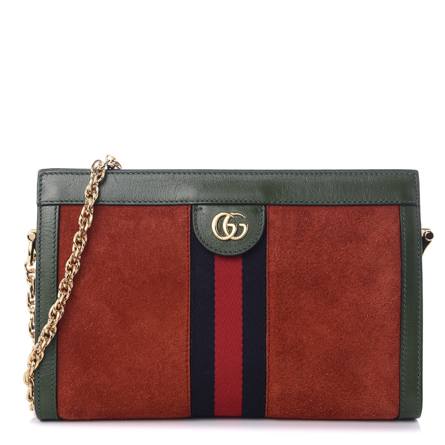 Gucci Suede Calfskin GG Web Small Ophidia Chain Shoulder Bag Brown Red Green 1 of 8