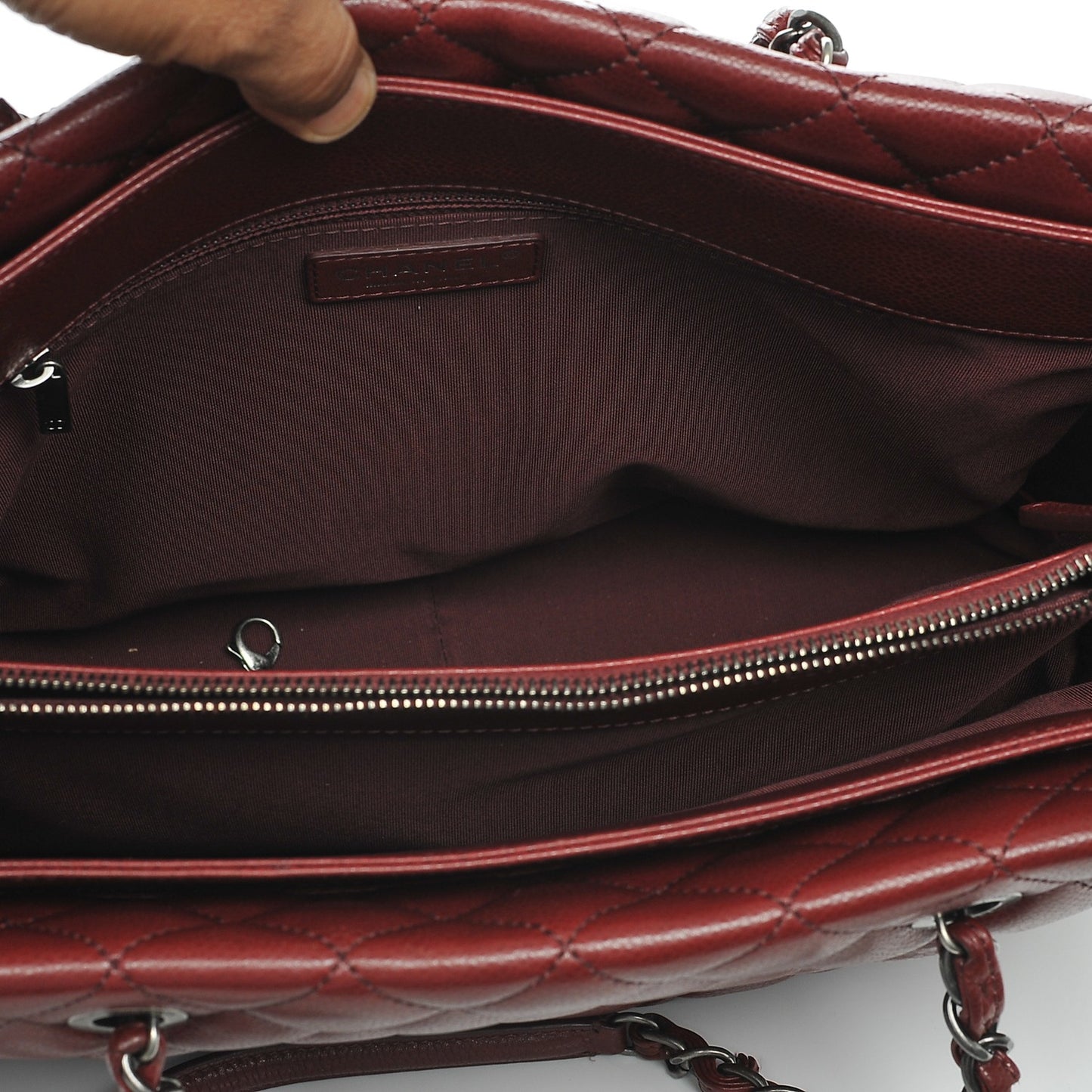 Caviar Quilted City Shopping Tote Dark Red