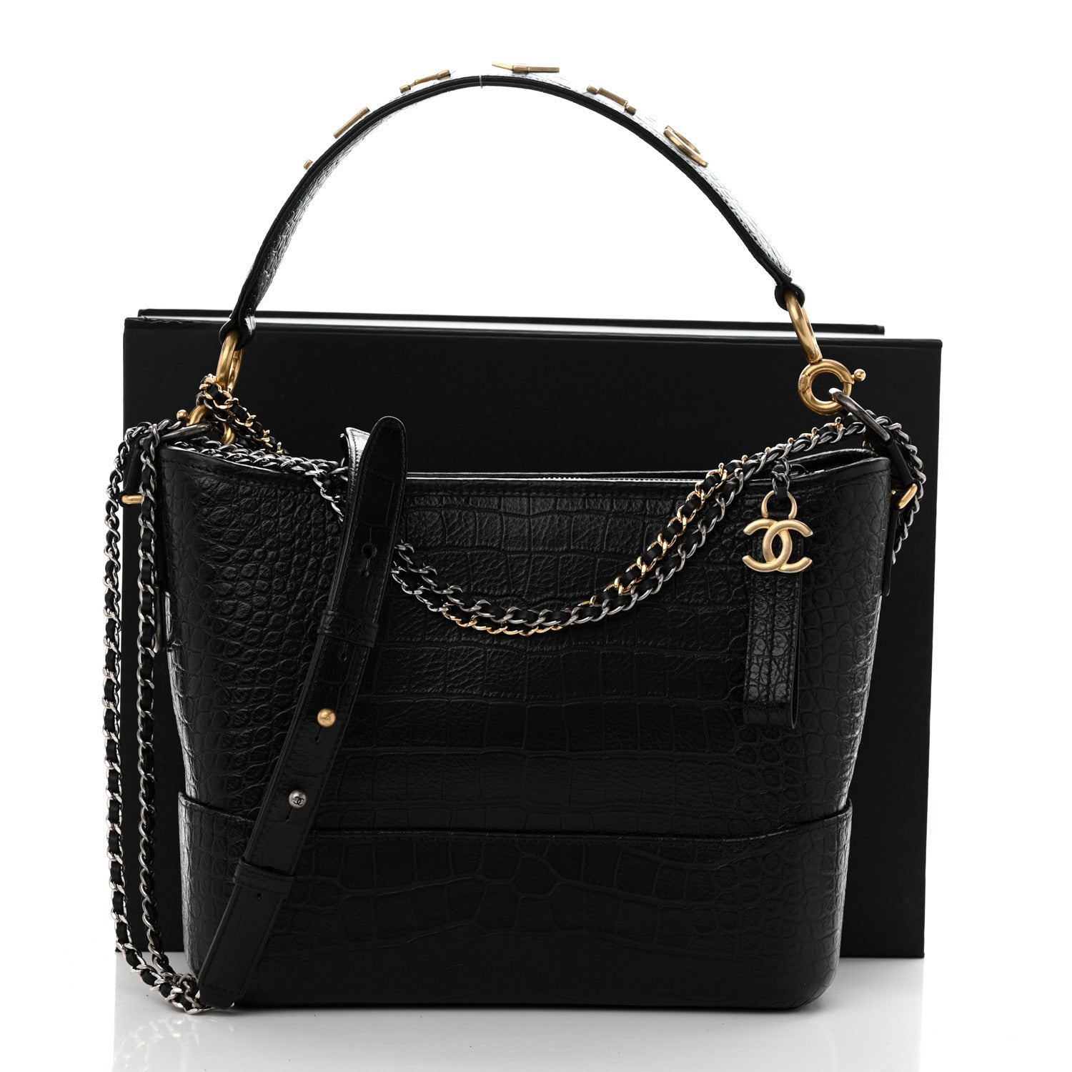 Chanel Crocodile Embossed Calfskin Medium Gabrielle Cocodile Hobo Black 11 of 11