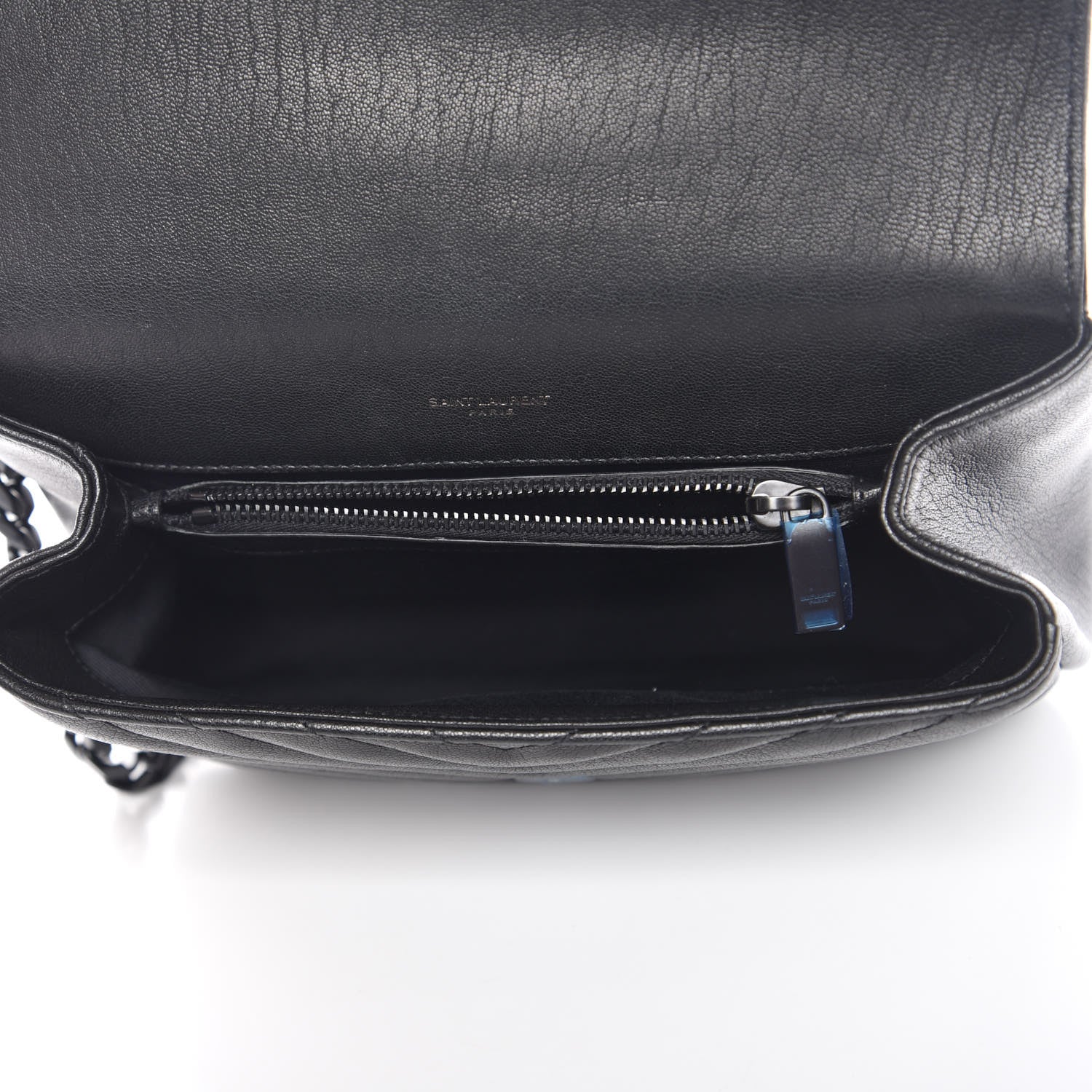 Saint Laurent Sheepskin Matelasse Chevron Monogram Medium College Bag Black 5 of 9