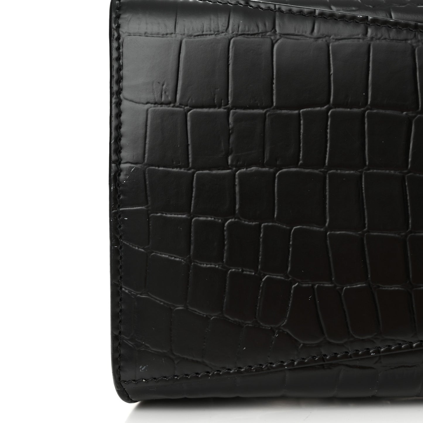 Semi Shiny Calfskin Crocodile Embossed Neo Classic Black Hardware S City Black