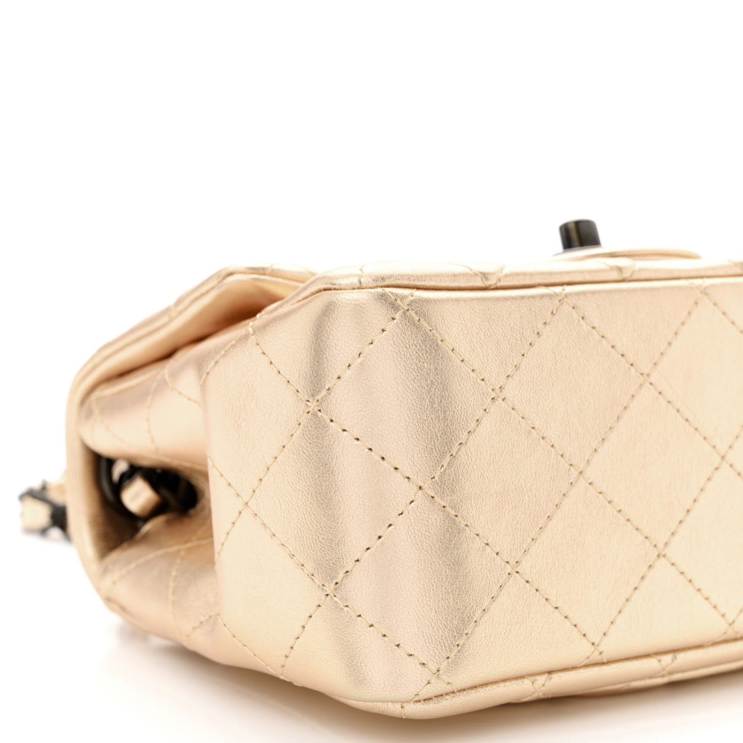 Metallic Lambskin Quilted Mini Square Flap Gold Black