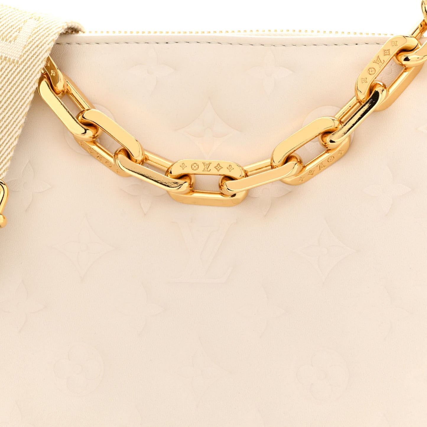 Lambskin Embossed Monogram Coussin PM Cream