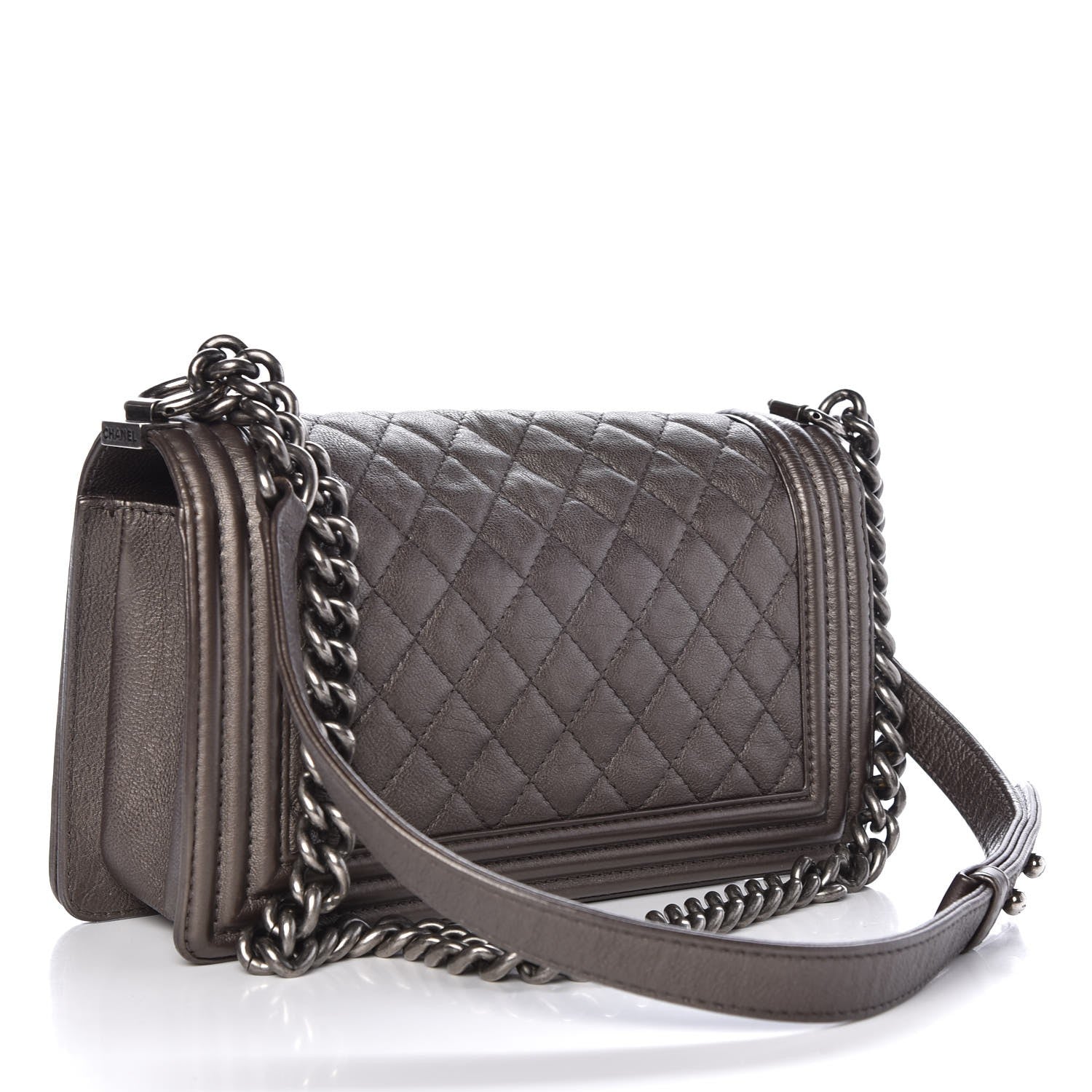 Chanel Metallic Calfskin Quilted Medium Boy Flap Dark Silver 3 of 8