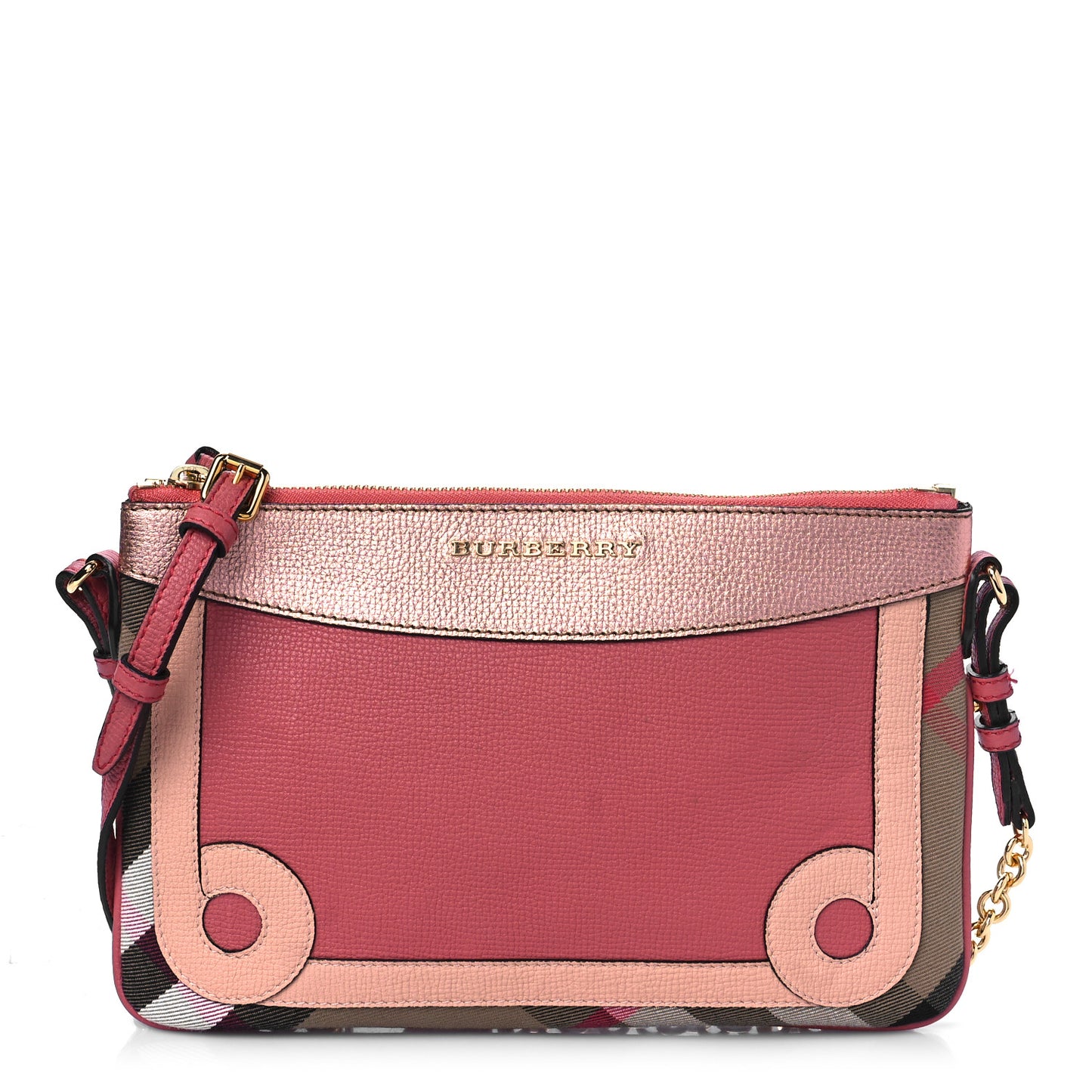 Metallic Derby House Check Peyton Crossbody Clutch Bag Blossom Pink