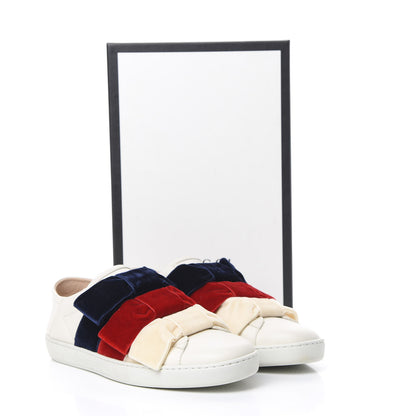 Gucci Calfskin Velvet Womens Bow Ace Sneakers 38 White 9 of 9