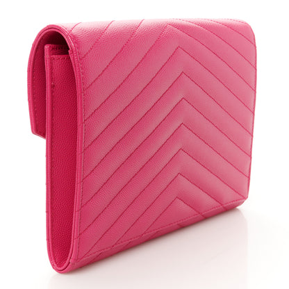 Saint Laurent Grain De Poudre Matelasse Chevron Monogram Envelope Clutch Fuxia Couture 2 of 7