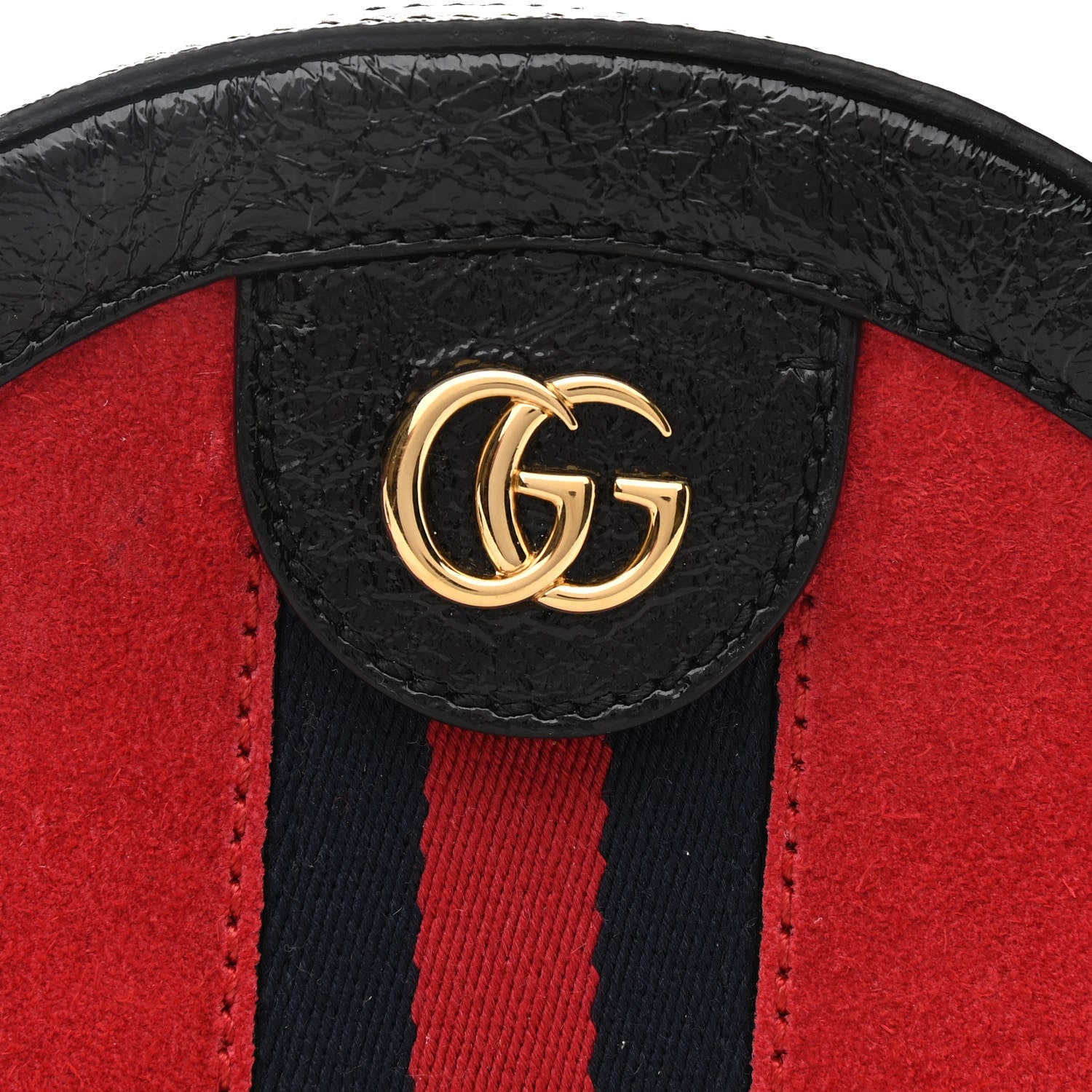 Gucci Suede Patent Web Mini Ophidia Round Shoulder Bag Hibiscus Red Black 9 of 12
