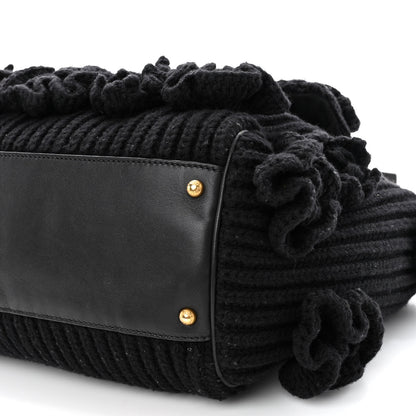 Dolce & Gabbana Calfskin Floral Knit Miss Sicily Satchel Black 10 of 12