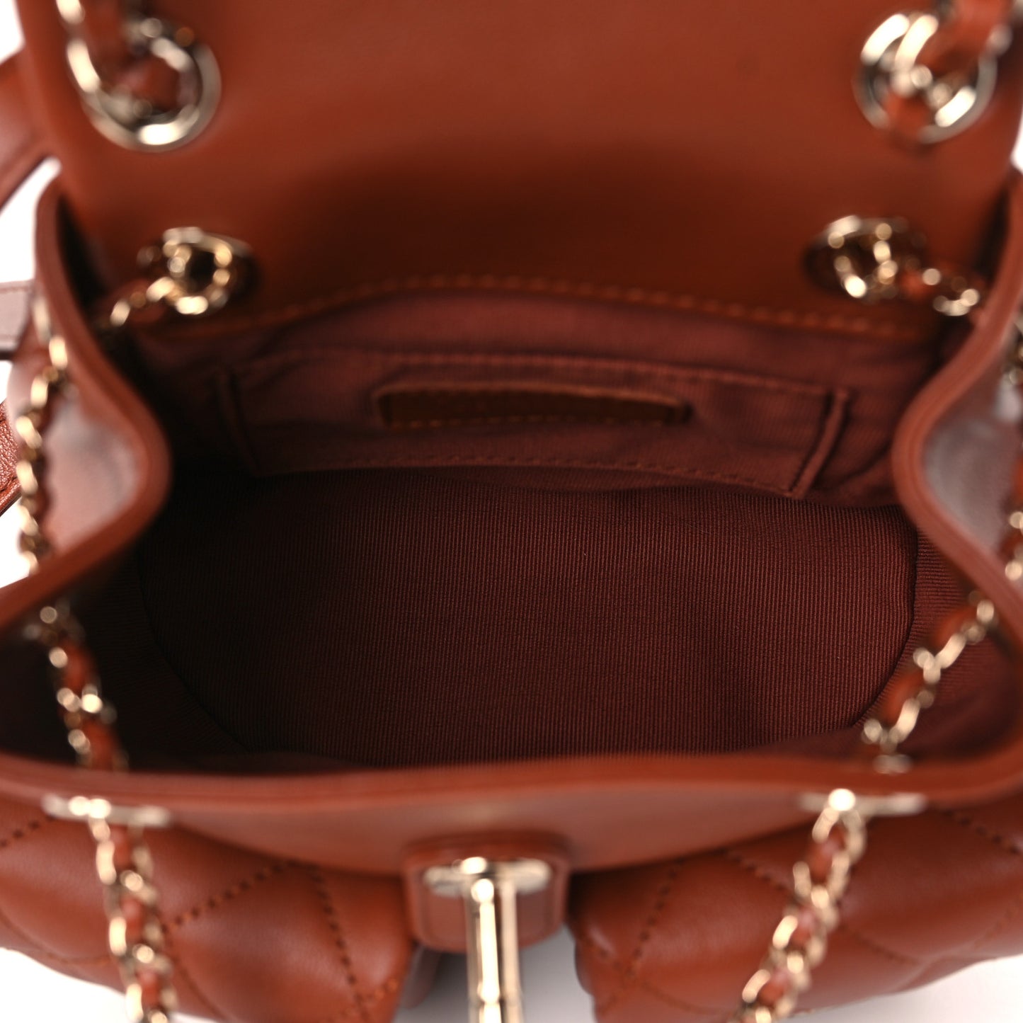 Calfskin Quilted Small Duma Pockets Drawstring Backpack Light Brown