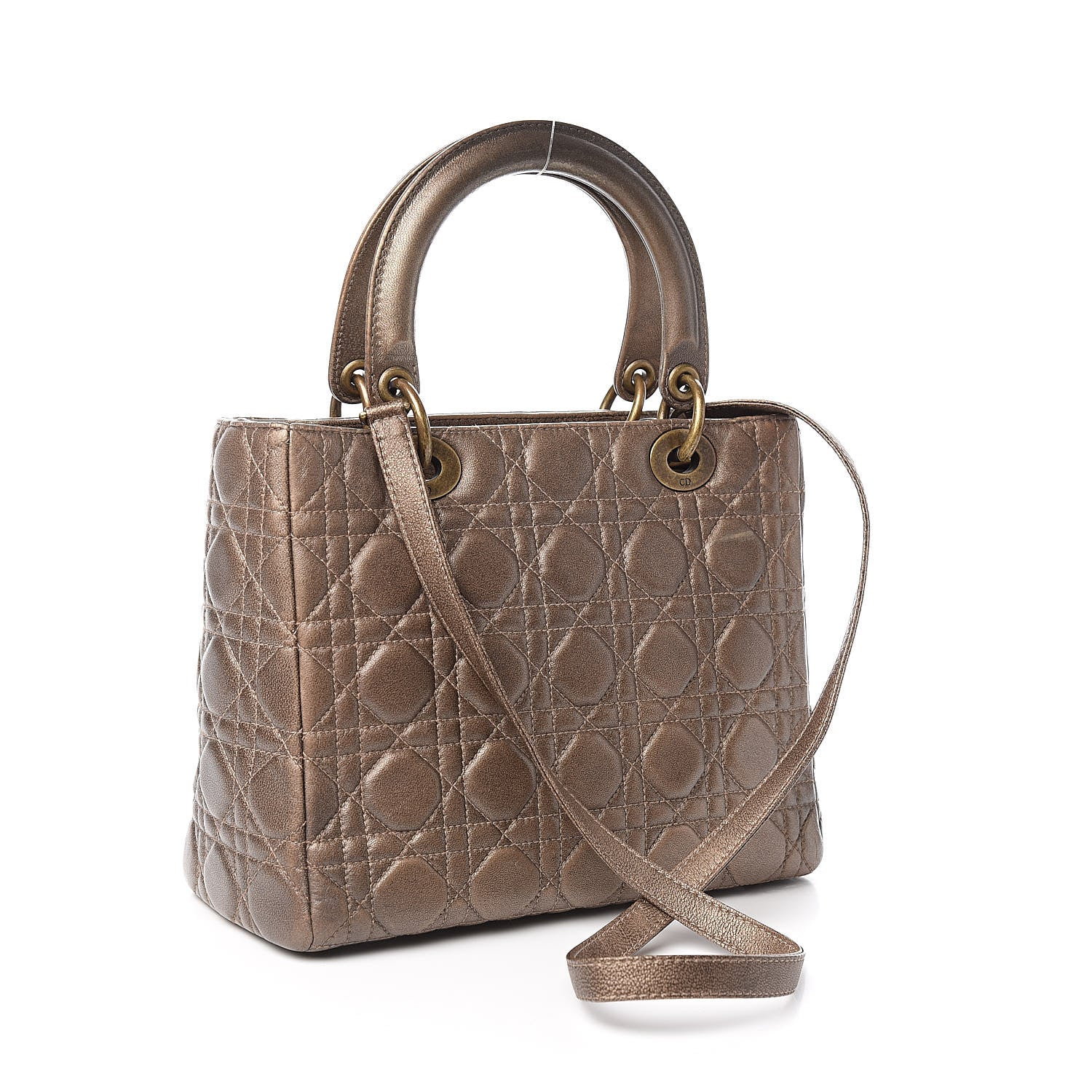 Christian Dior Metallic Lambskin Cannage Medium Lady Dior Bronze 3 of 10