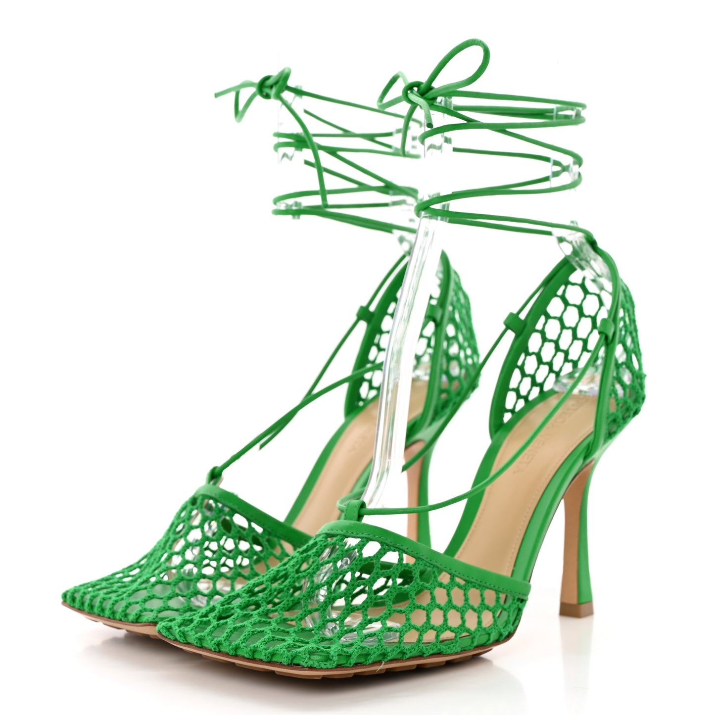 Mesh Nappa Stretch Ankle Tie 90mm Sandals 37.5 Grass