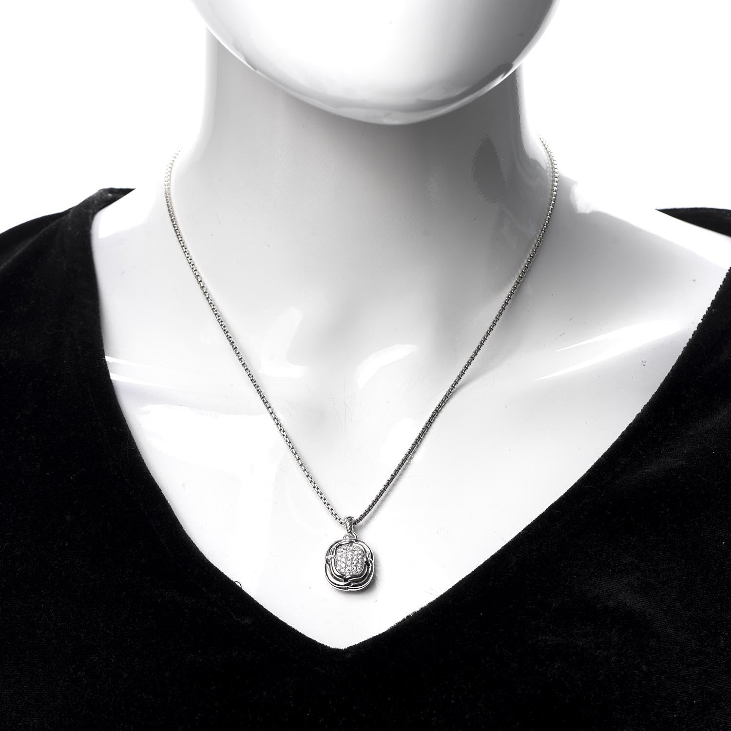 David Yurman Sterling Silver Diamond 10mm Labyrinth Pendant Necklace 2 of 4
