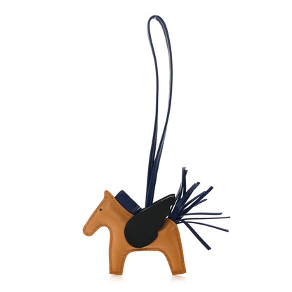 Hermes Milo Lambskin Grigri Rodeo Pegase Horse Bag Charm PM Sesame Black Bleu Saphir 1 of 5