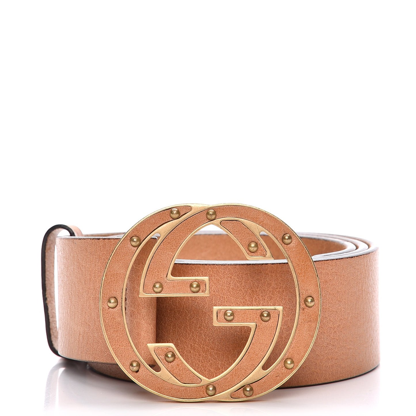 Calfskin Studded Interlocking G Belt 80 32 Tan
