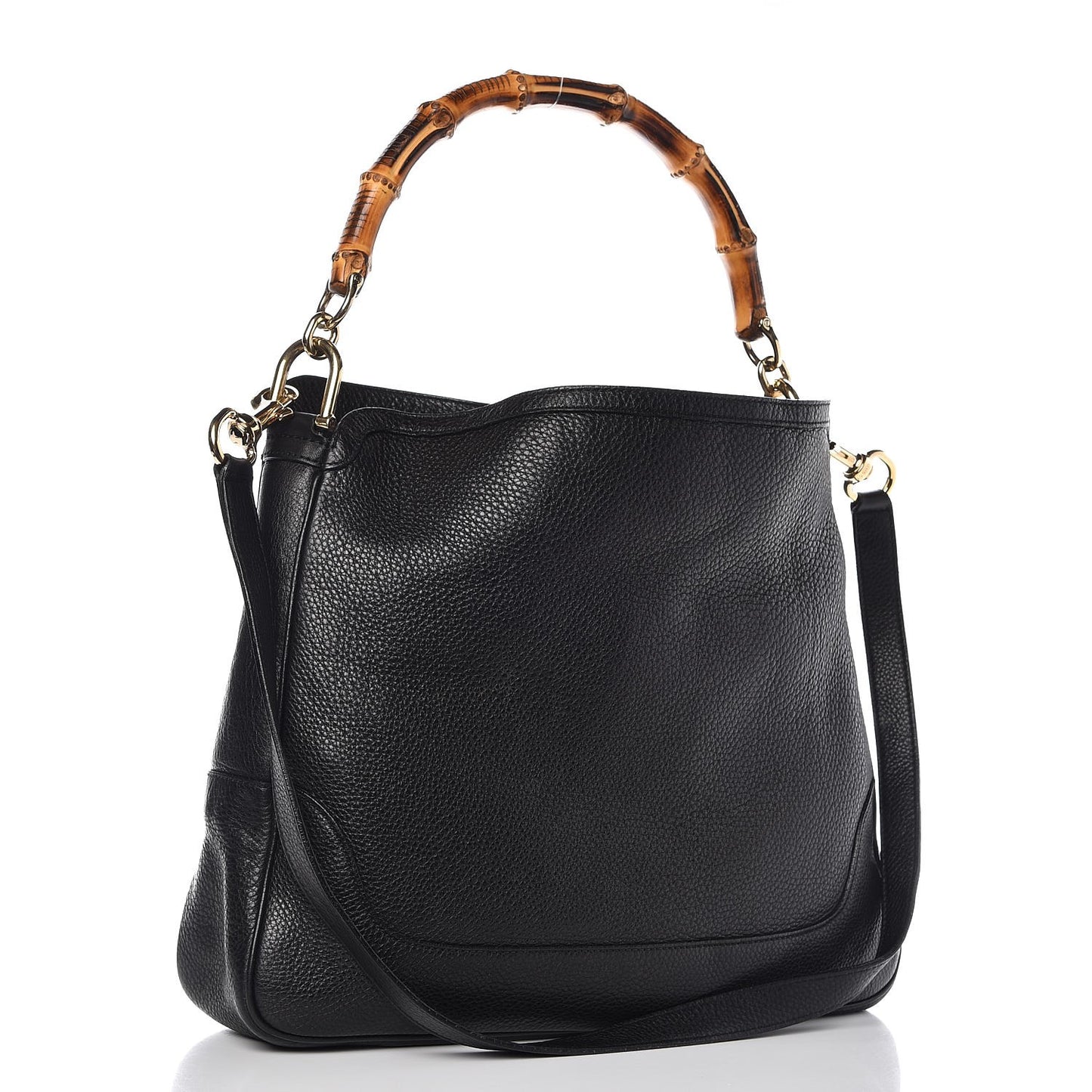 Pebbled Calfskin Medium Diana Bamboo Shoulder Bag Black
