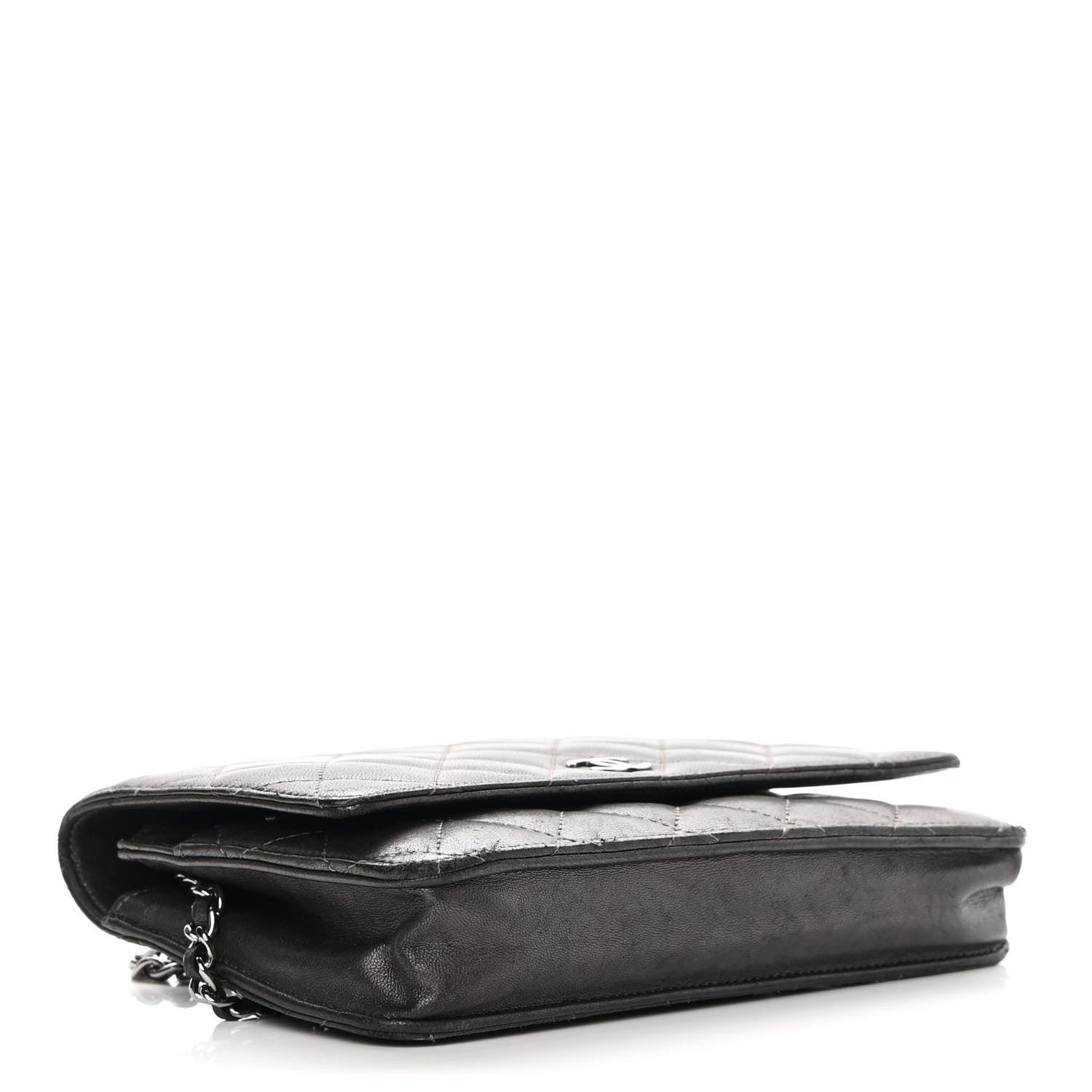 Chanel Metallic Lambskin Quilted Wallet On Chain WOC Dark Grey 4 of 17