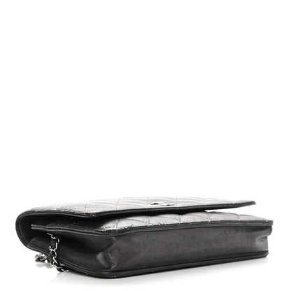 Chanel Metallic Lambskin Quilted Wallet On Chain WOC Dark Grey 4 of 17