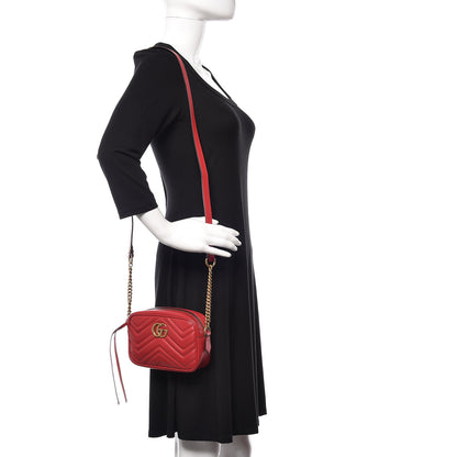 Gucci Calfskin Matelasse Mini GG Marmont Chain Shoulder Bag Hibiscus Red 2 of 11