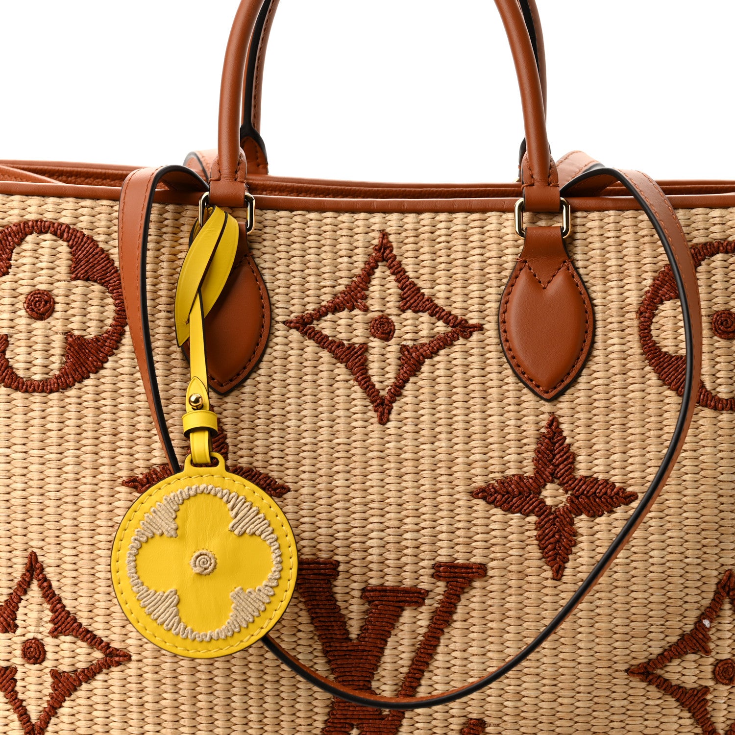 Louis Vuitton Raffia Calfskin Monogram Giant Onthego GM Tan 7 of 9