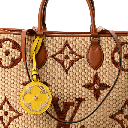 Louis Vuitton Raffia Calfskin Monogram Giant Onthego GM Tan 7 of 9