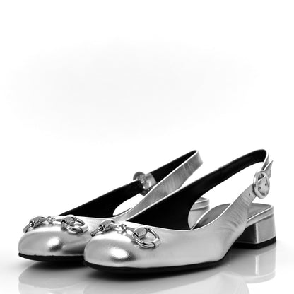 Gucci Metallic Nappa Horsebit Slingback Pumps 35 Argento 3 of 8