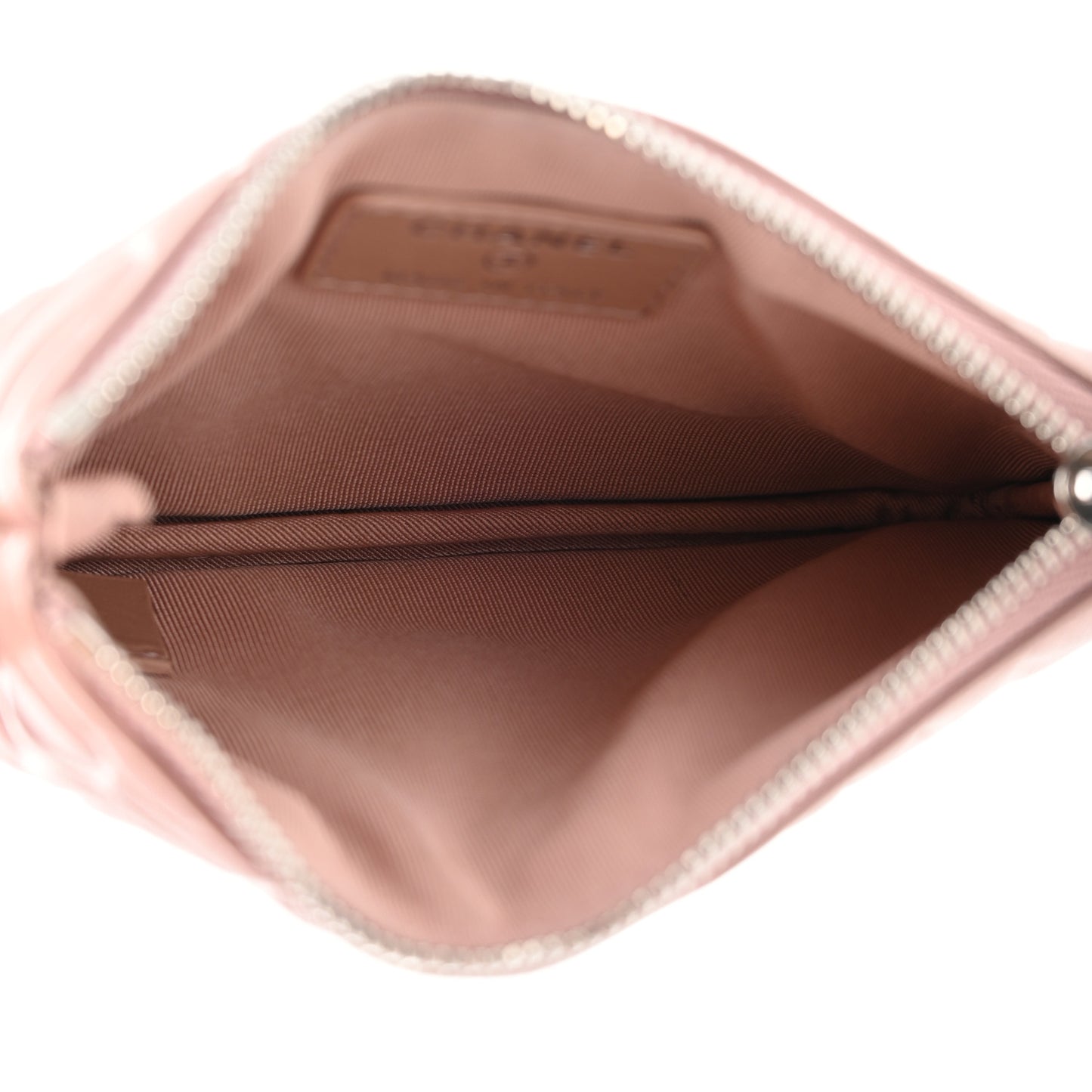 Goatskin Camellia Embossed Cosmetic Pouch Light Pink