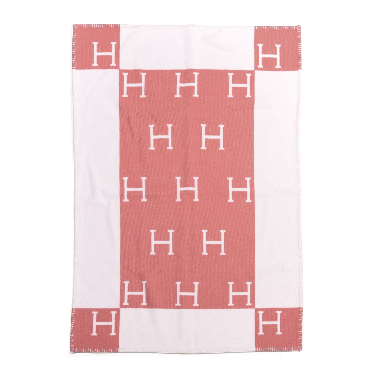 Hermes Wool Cashmere Avalon Baby Blanket Rose Airelle White 1 of 2