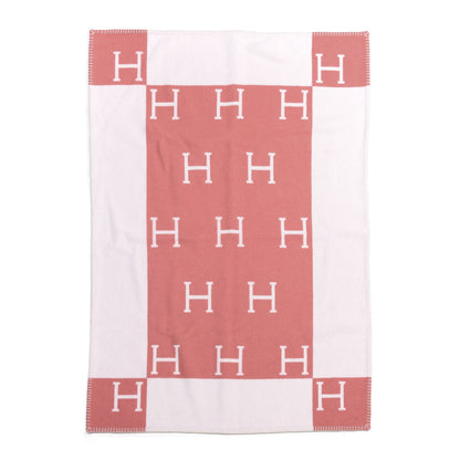 Hermes Wool Cashmere Avalon Baby Blanket Rose Airelle White 1 of 2