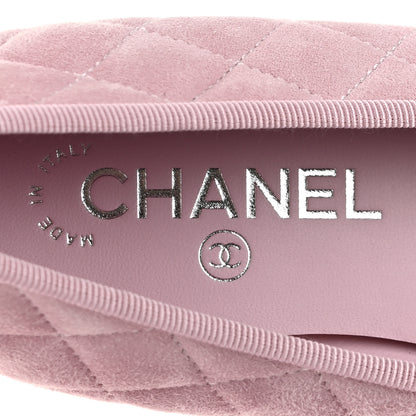Chanel Suede Quilted Cap Toe CC Ballerina Flats 37.5 Light Pink 8 of 11