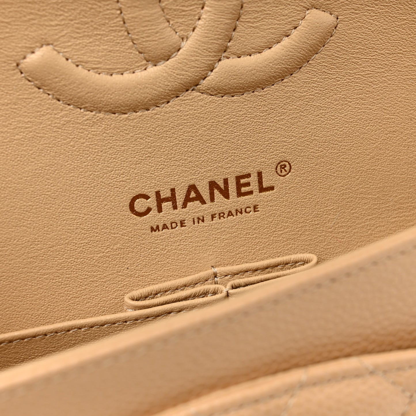 Caviar Quilted Medium Double Flap Beige
