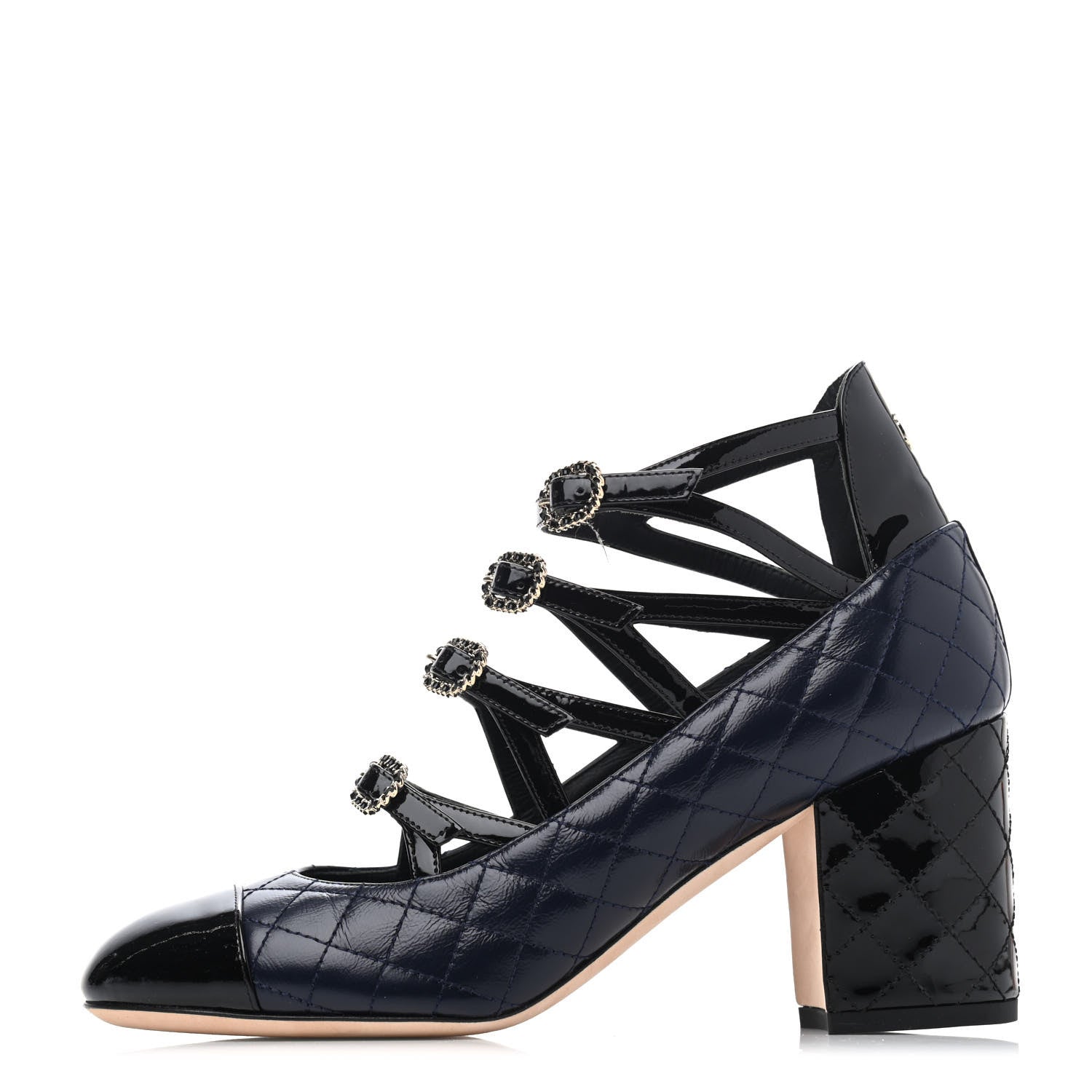 Chanel Patent Calfskin Quilted CC Cap Toe Pumps 36 Navy Black 1 of 4