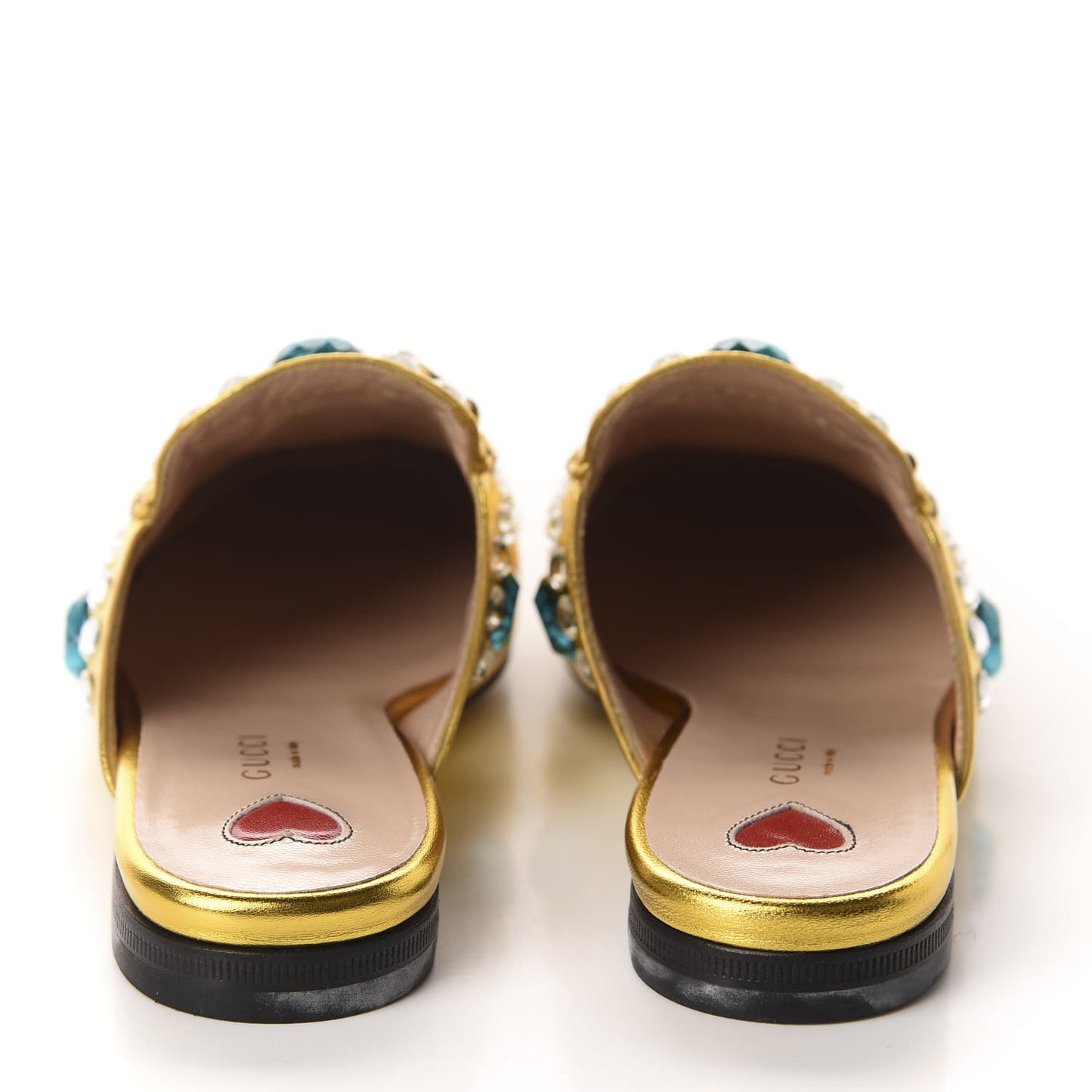 Metallic Nappa Crystal Womens Princetown Slippers 35.5 Gold