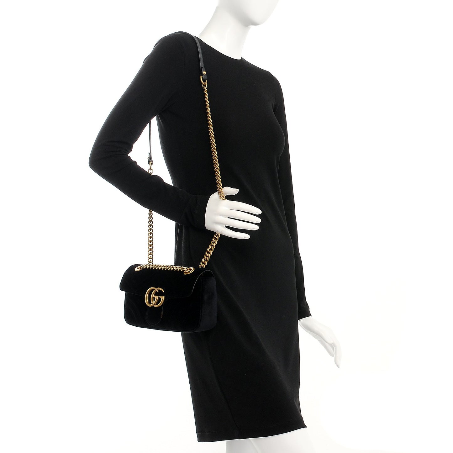 Velvet Matelasse Mini GG Marmont Shoulder Bag Black