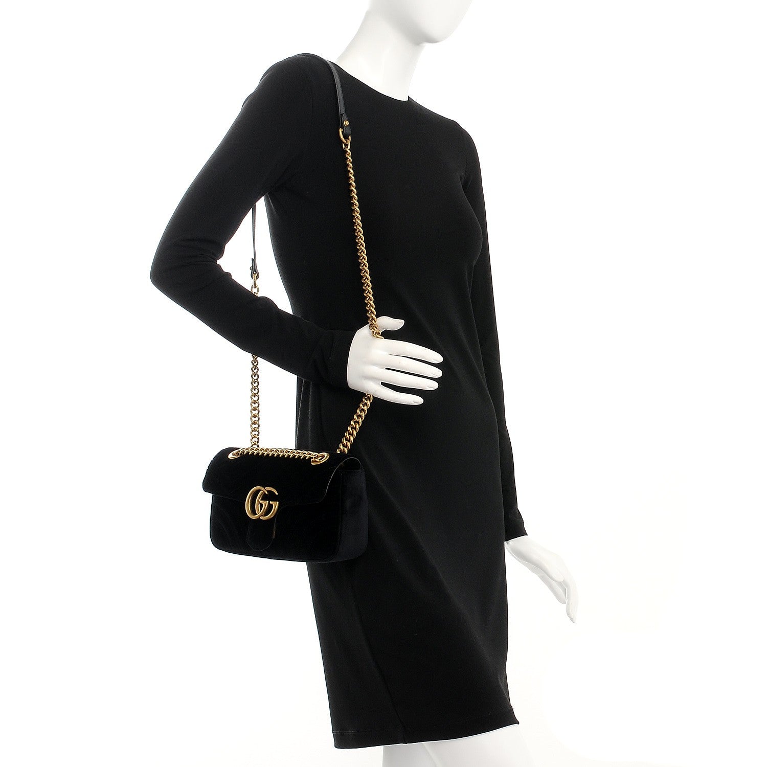 Gucci Velvet Matelasse Mini GG Marmont Shoulder Bag Black 2 of 7