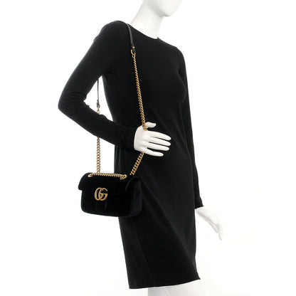 Gucci Velvet Matelasse Mini GG Marmont Shoulder Bag Black 2 of 7