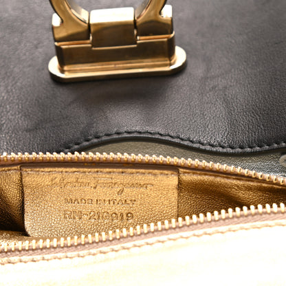 Salvatore Ferragamo Calfskin Sofia Rainbow Top Handle Bag Black 6 of 11