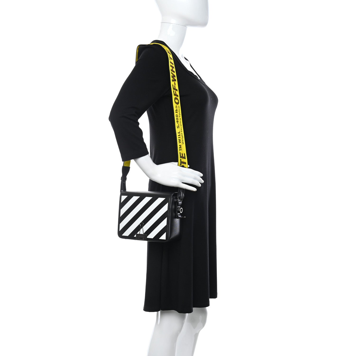 Off-White Calfskin Diag Flap Bag Black White 2 of 9