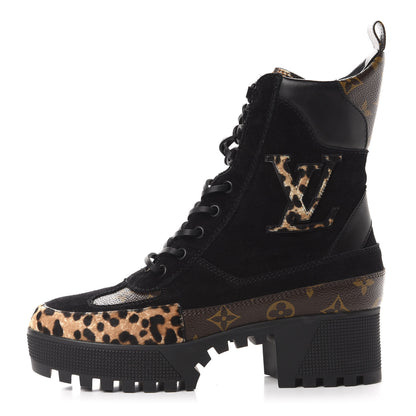 Louis Vuitton Suede Calfskin Monogram Laureate Platform Desert Boots 38.5 Black 1 of 9