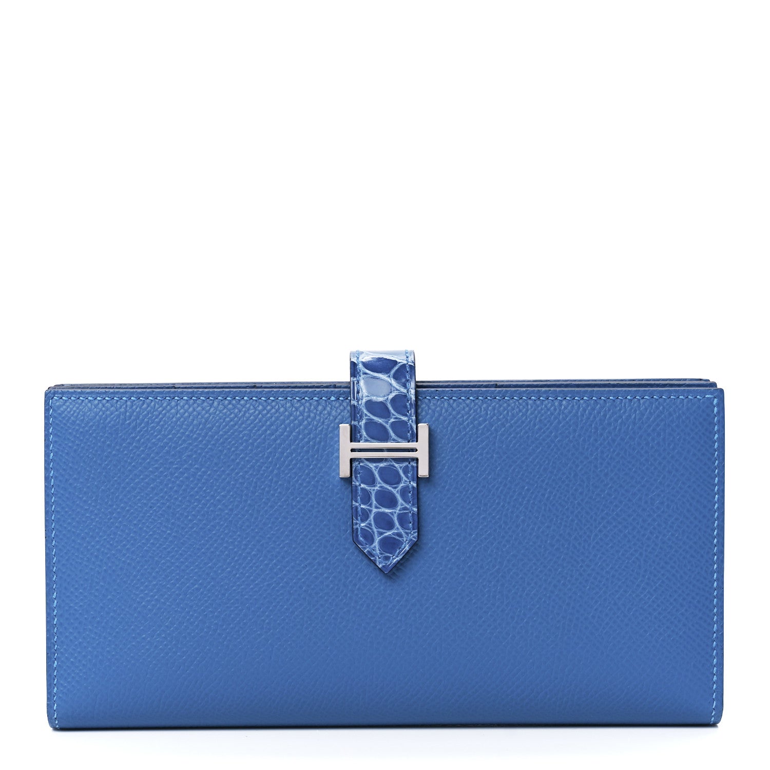 Hermes Epsom Shiny Alligator Bearn Touch Gusset Wallet Mykonos Bleu Zellige 1 of 14
