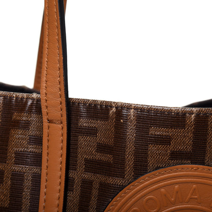 Fendi Glazed Fabric Vitello Century FF 1974 Stamp Patch Shopping Tote Mogano Panna Caramello 13 of 24