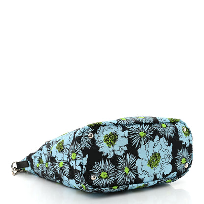 Prada Tessuto Nylon Saffiano Floral Print Tote Black Blue Multicolor 4 of 14