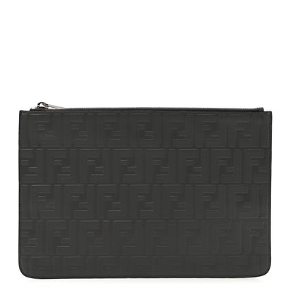 Fendi Vitello Grace FF 1974 Embossed Pouch Black 1 of 7