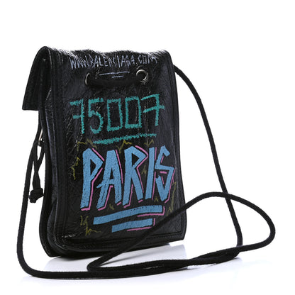 Balenciaga Agneau Arena Graffiti All Over Small Explorer Pouch with Strap Black Multicolor 2 of 6