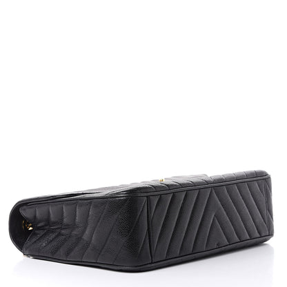 Chanel Caviar Chevron Quilted Maxi Single Flap Black 4 of 14