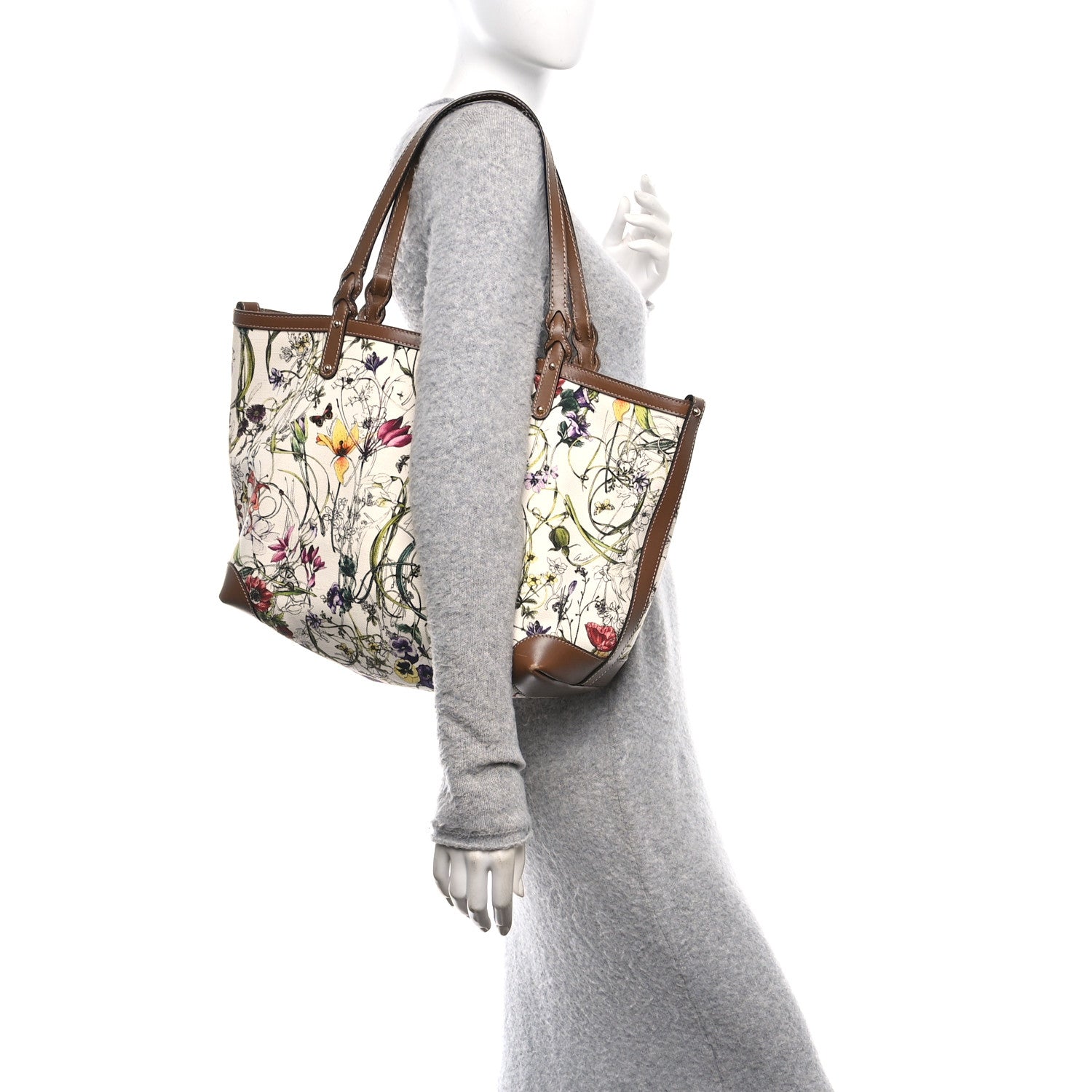 Gucci Canvas Flora Infinity Medium Craft Tote White Multicolor Acero 2 of 12